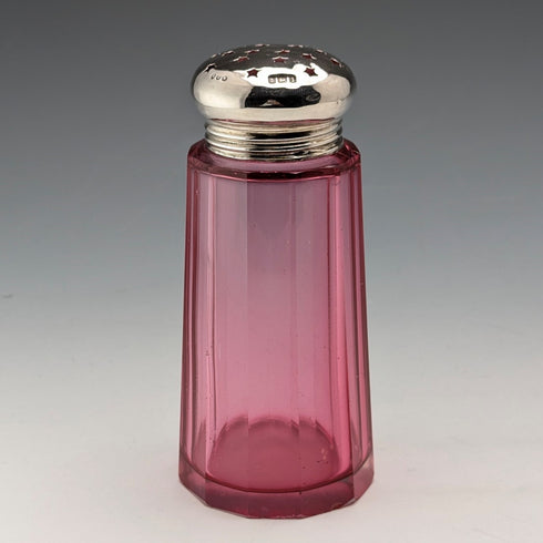 1910 年英國古董蔓越莓玻璃純銀蓋糖杯 Hukin&Heath
